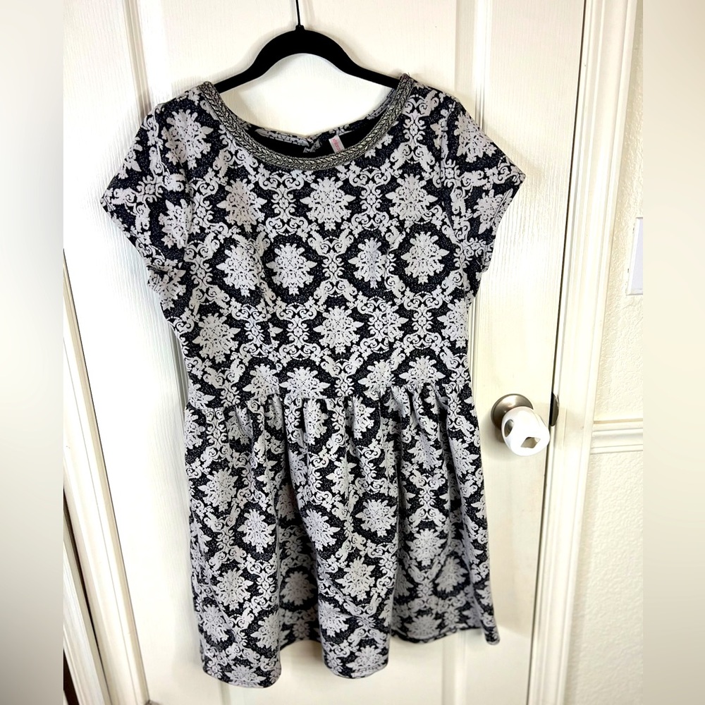 Xhilaration xxl short sleeve fit and flare academia jacquard dress gray 0595 - Picture 1 of 3